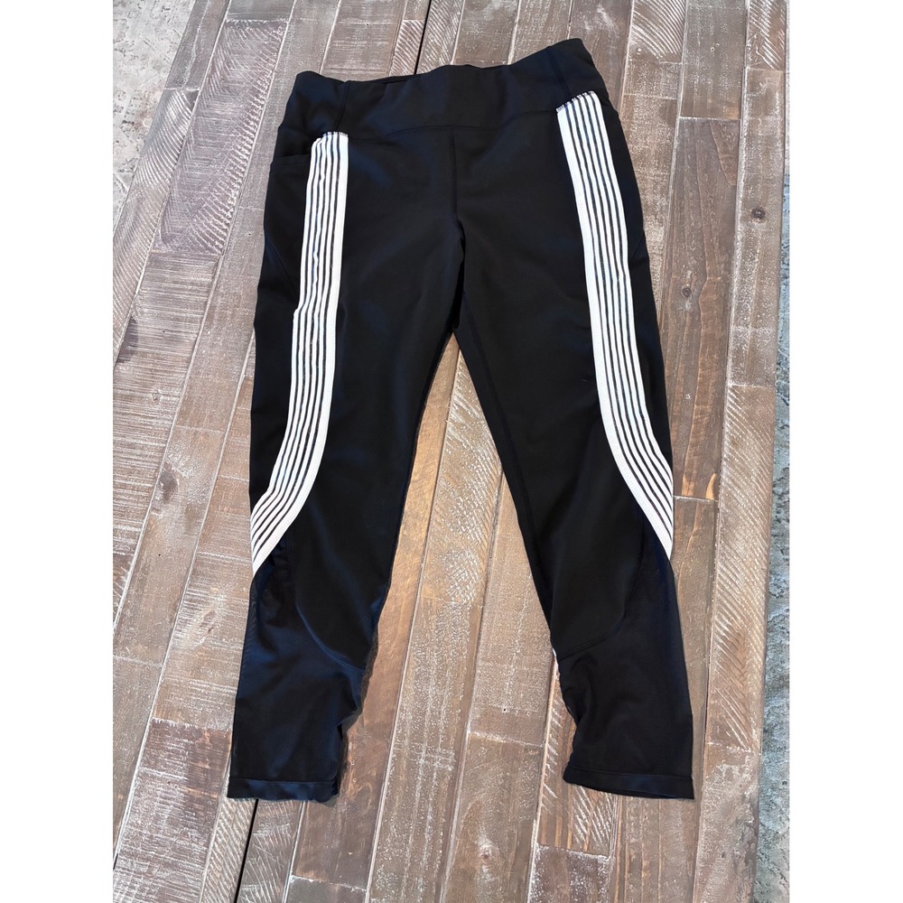 AVIA Athletic Capri Leggings Women's Large (12-14) Black White Stripe Activewear